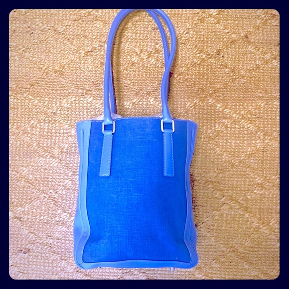 Coach Handbags - Coach Vintage Blue Linen and Leather Bucket Bag